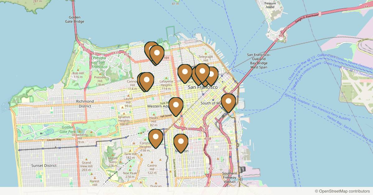 Map of med spas and aesthetic clinics in San Francisco, California