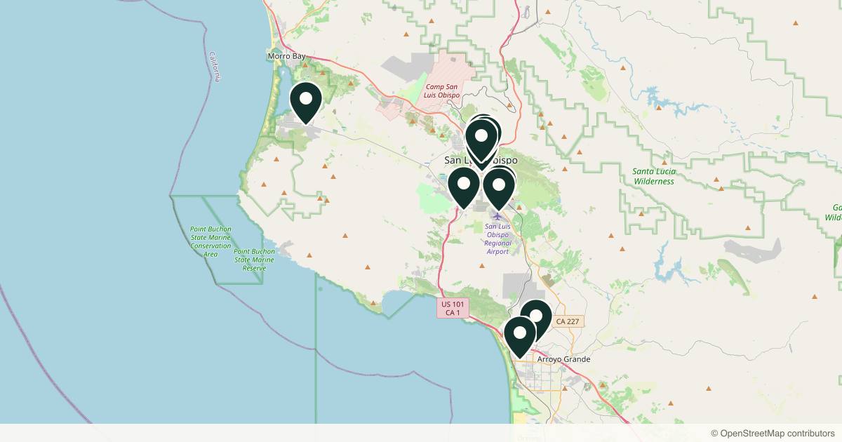 Map of 14 med spas and aesthetic clinics in San Luis Obispo, California