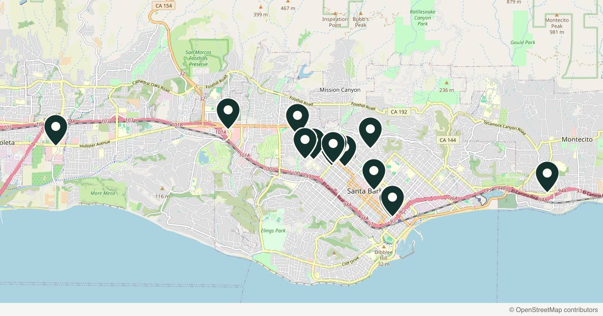 Map of med spas and aesthetic clinics in Santa Barbara, California