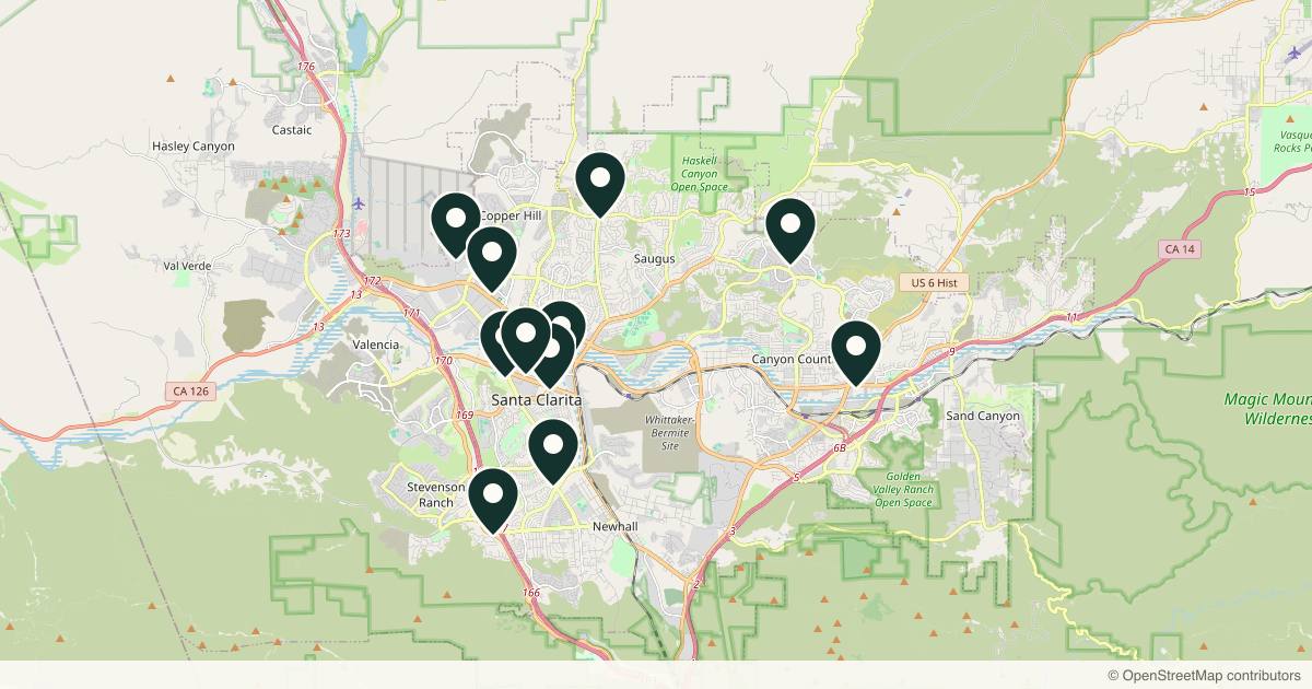 Map of 11 med spas and aesthetic clinics in Santa Clarita, California