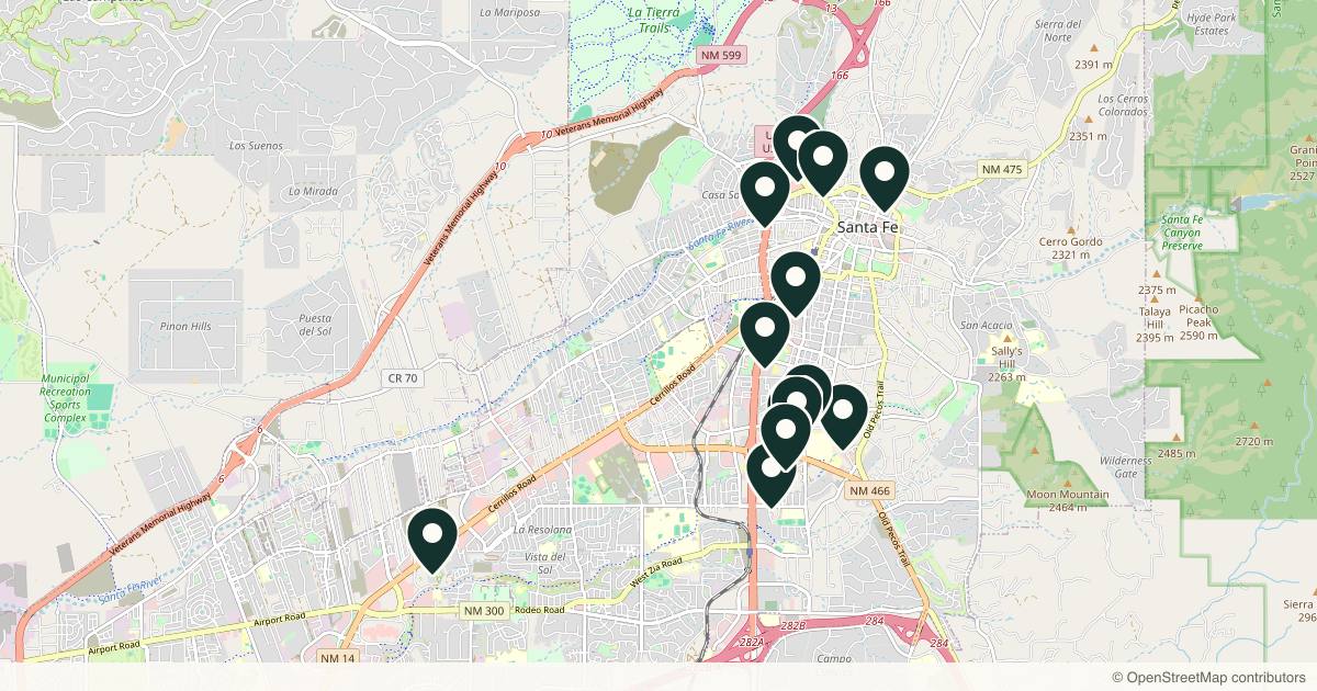 Map of 13 med spas and aesthetic clinics in Santa Fe, New Mexico