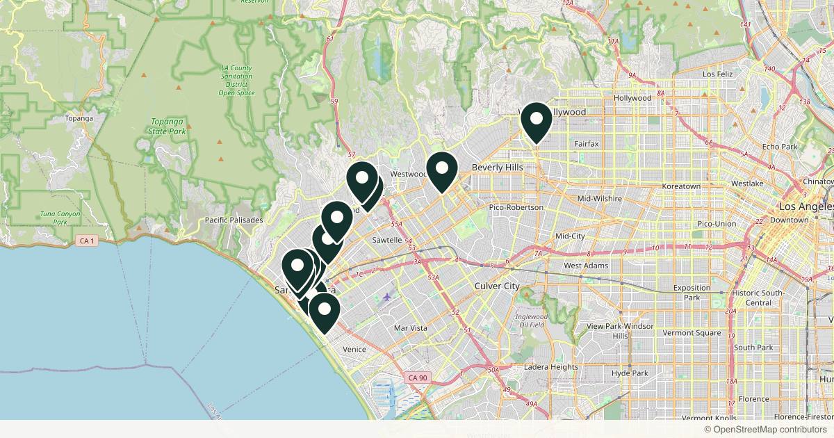 Map of 14 med spas and aesthetic clinics in Santa Monica, California
