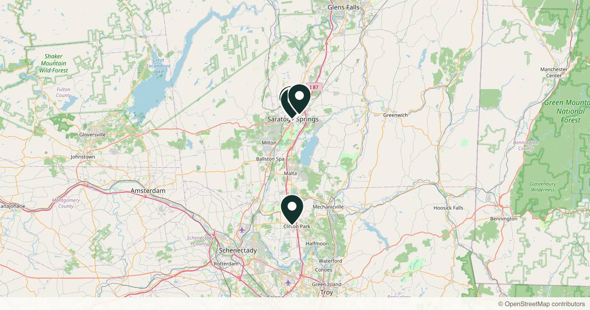 Map of 9 med spas and aesthetic clinics in Saratoga Springs, New York