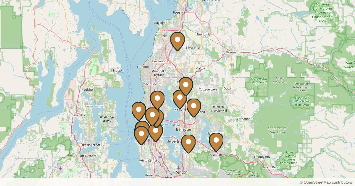 Map of med spas and aesthetic clinics in Seattle, Washington