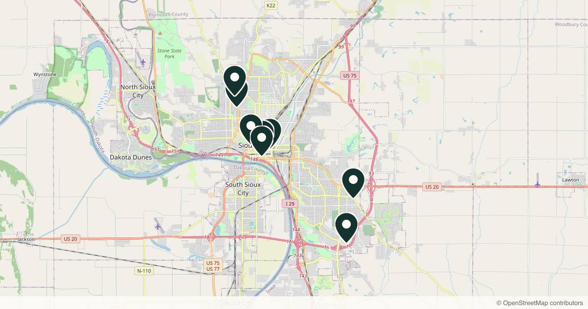 Map of med spas and aesthetic clinics in Sioux City, Iowa