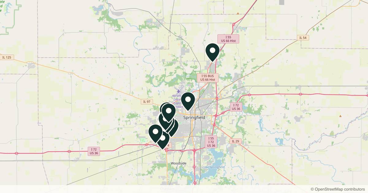 Map of 13 med spas and aesthetic clinics in Springfield, Illinois