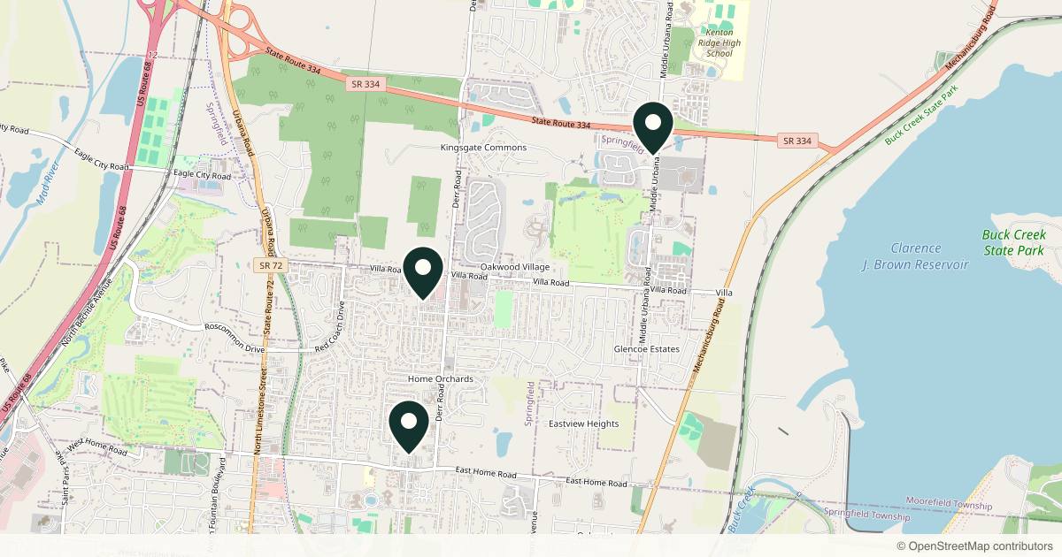Map of 3 med spas and aesthetic clinics in Springfield, Ohio