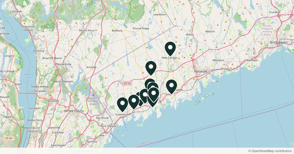 Map of 14 med spas and aesthetic clinics in Stamford, Connecticut