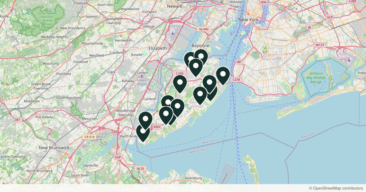 Map of 14 med spas and aesthetic clinics in Staten Island, New York
