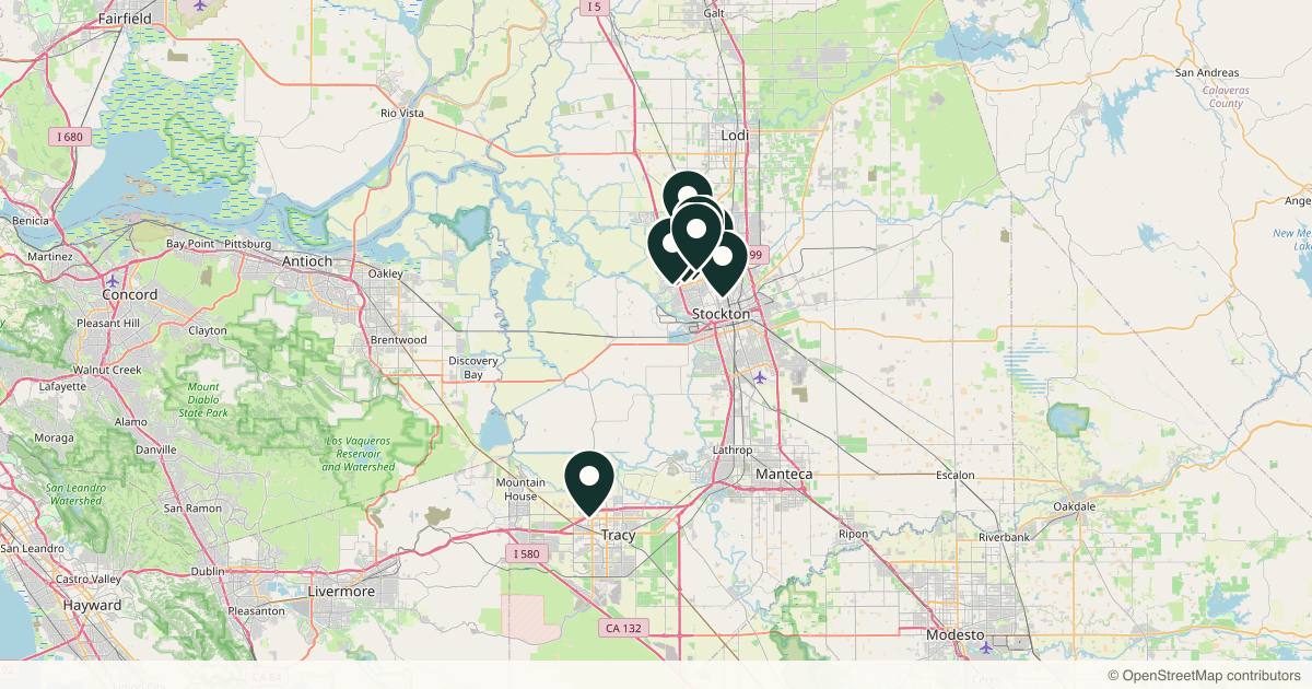 Map of 14 med spas and aesthetic clinics in Stockton, California