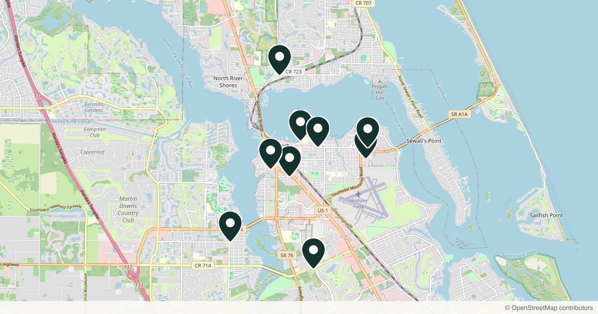 Map of 9 med spas and aesthetic clinics in Stuart, Florida