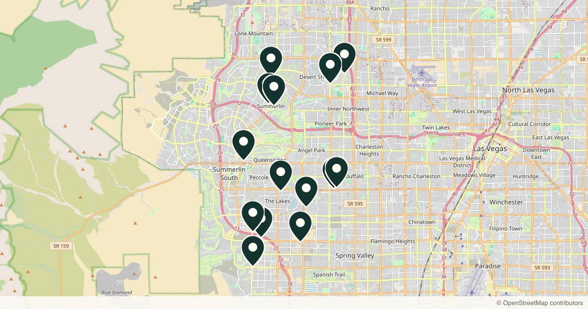 Map of 14 med spas and aesthetic clinics in Summerlin, Nevada