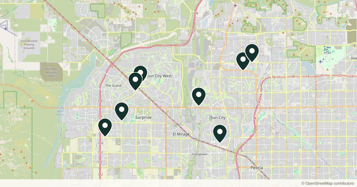 Map of 10 med spas and aesthetic clinics in Surprise, Arizona