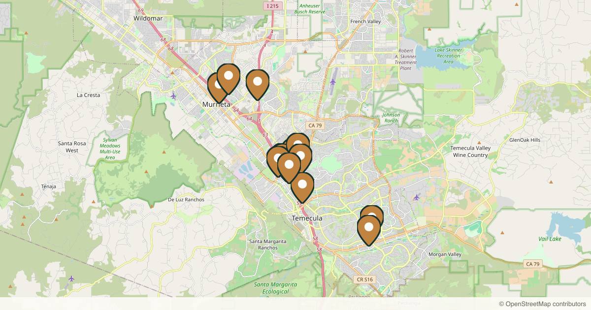 Map of 14 med spas and aesthetic clinics in Temecula, California