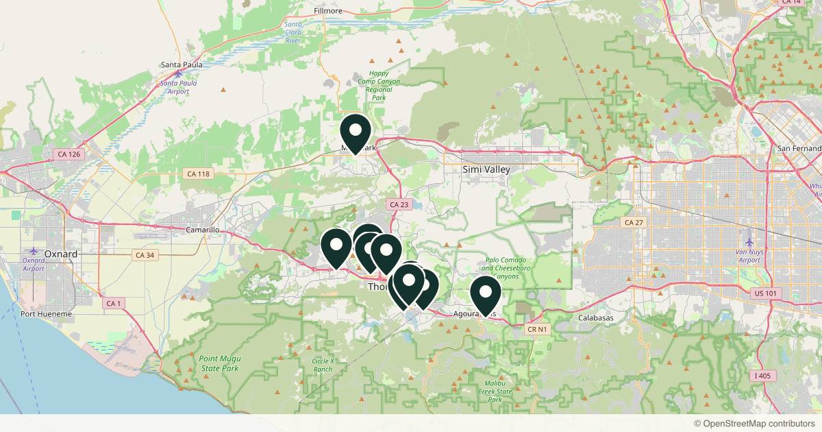 Map of 13 med spas and aesthetic clinics in Thousand Oaks, California