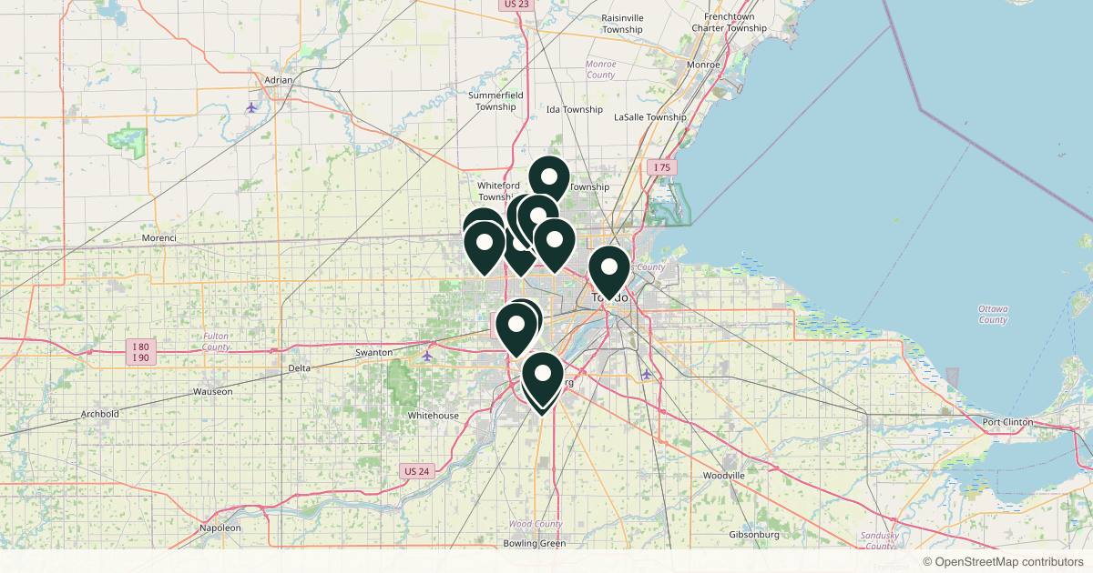 Map of 14 med spas and aesthetic clinics in Toledo, Ohio