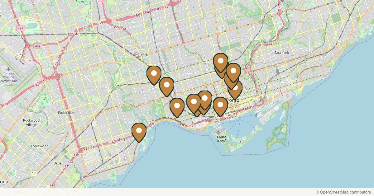 Map of med spas and aesthetic clinics in Toronto, Ontario