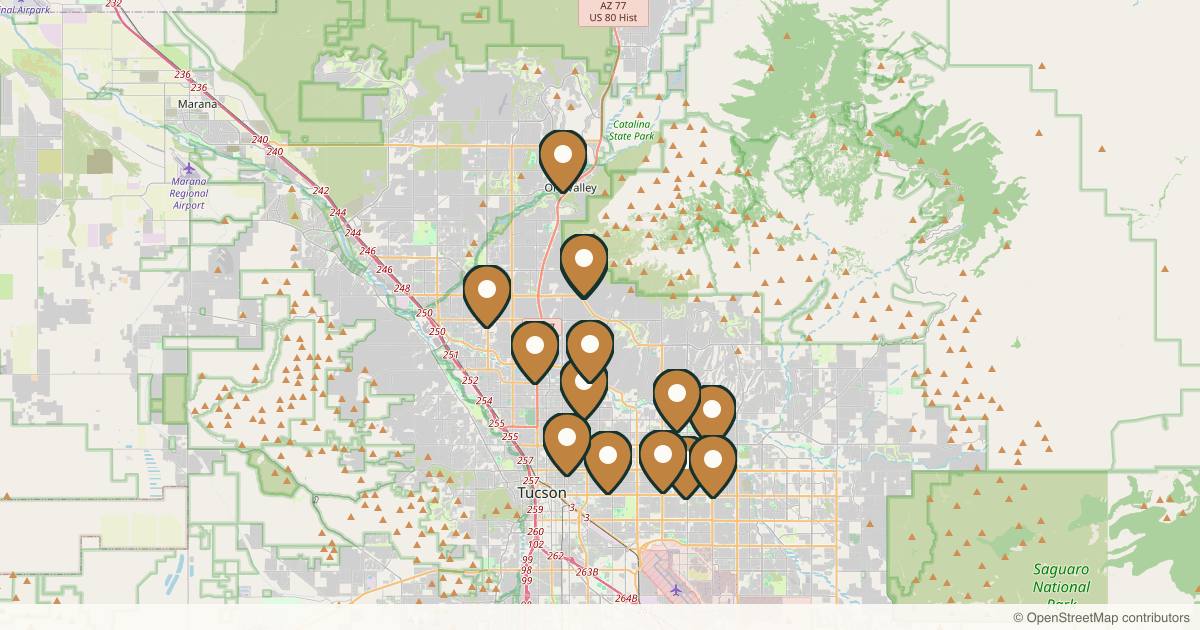Map of 14 med spas and aesthetic clinics in Tucson, Arizona