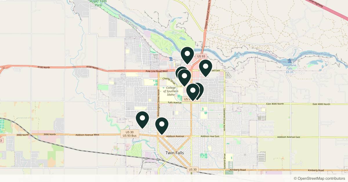 Map of 9 med spas and aesthetic clinics in Twin Falls, Idaho