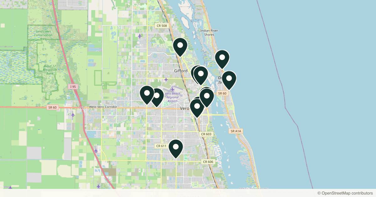 Map of 14 med spas and aesthetic clinics in Vero Beach, Florida