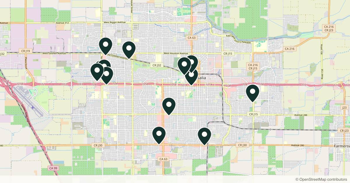 Map of 14 med spas and aesthetic clinics in Visalia, California