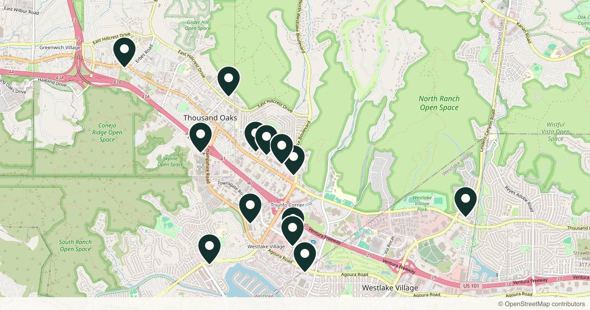 Map of 14 med spas and aesthetic clinics in Westlake Village, California