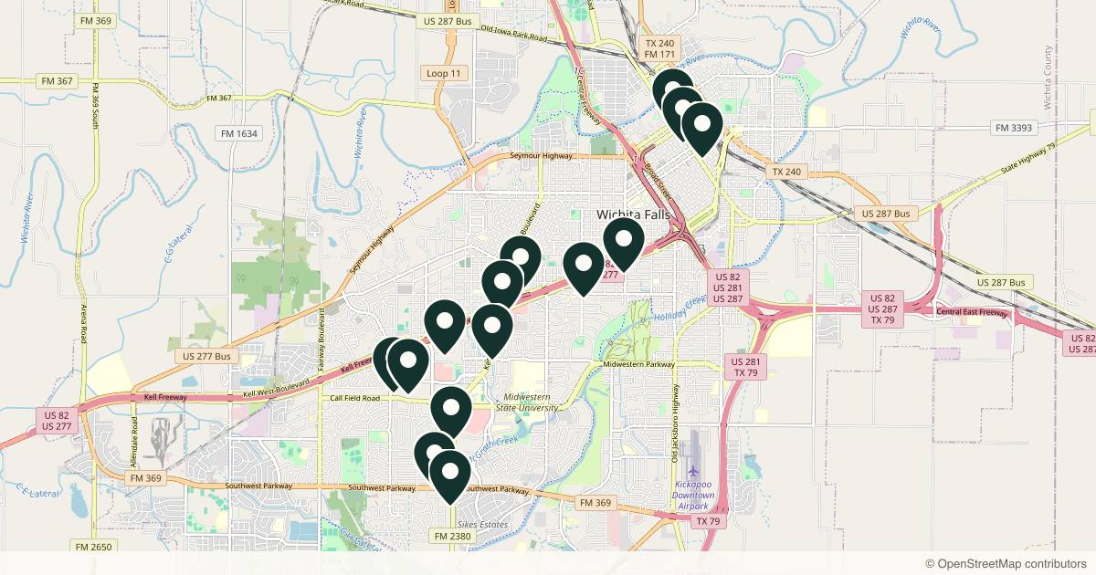 Map of 14 med spas and aesthetic clinics in Wichita Falls, Texas