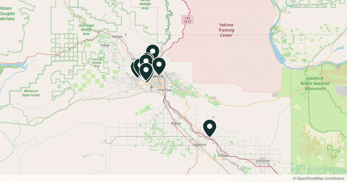 Map of 14 med spas and aesthetic clinics in Yakima, Washington