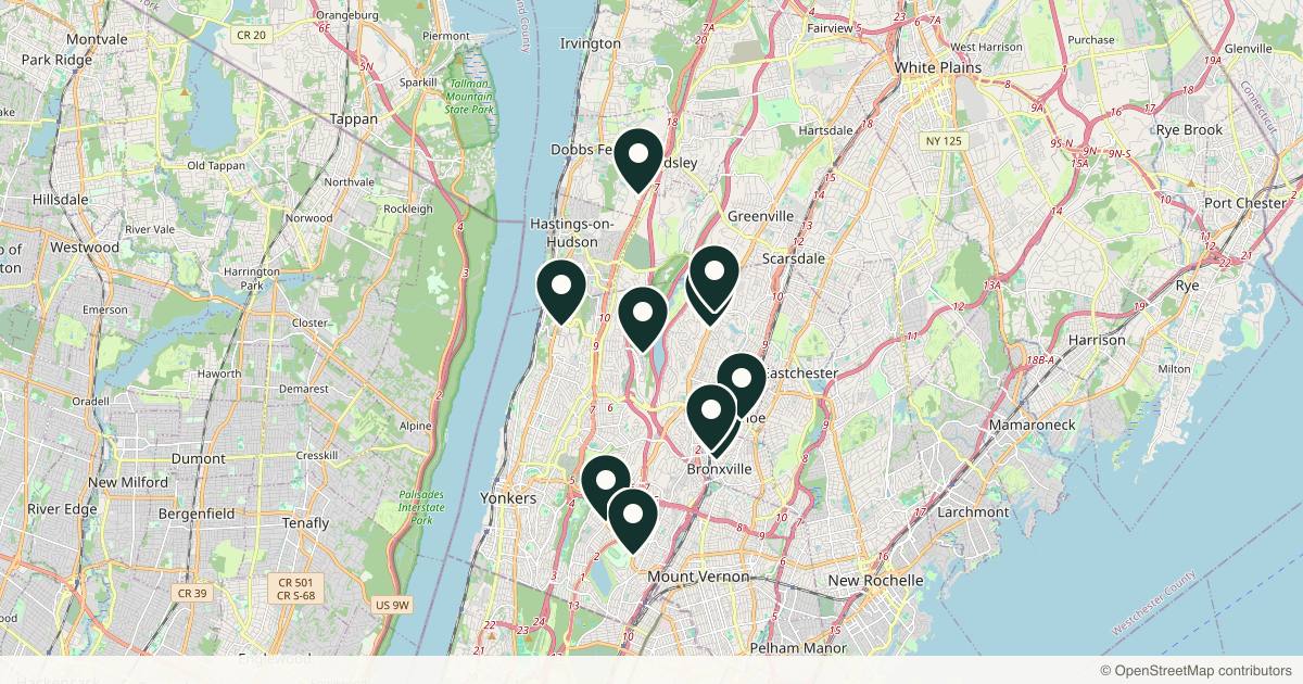 Map of 11 med spas and aesthetic clinics in Yonkers, New York