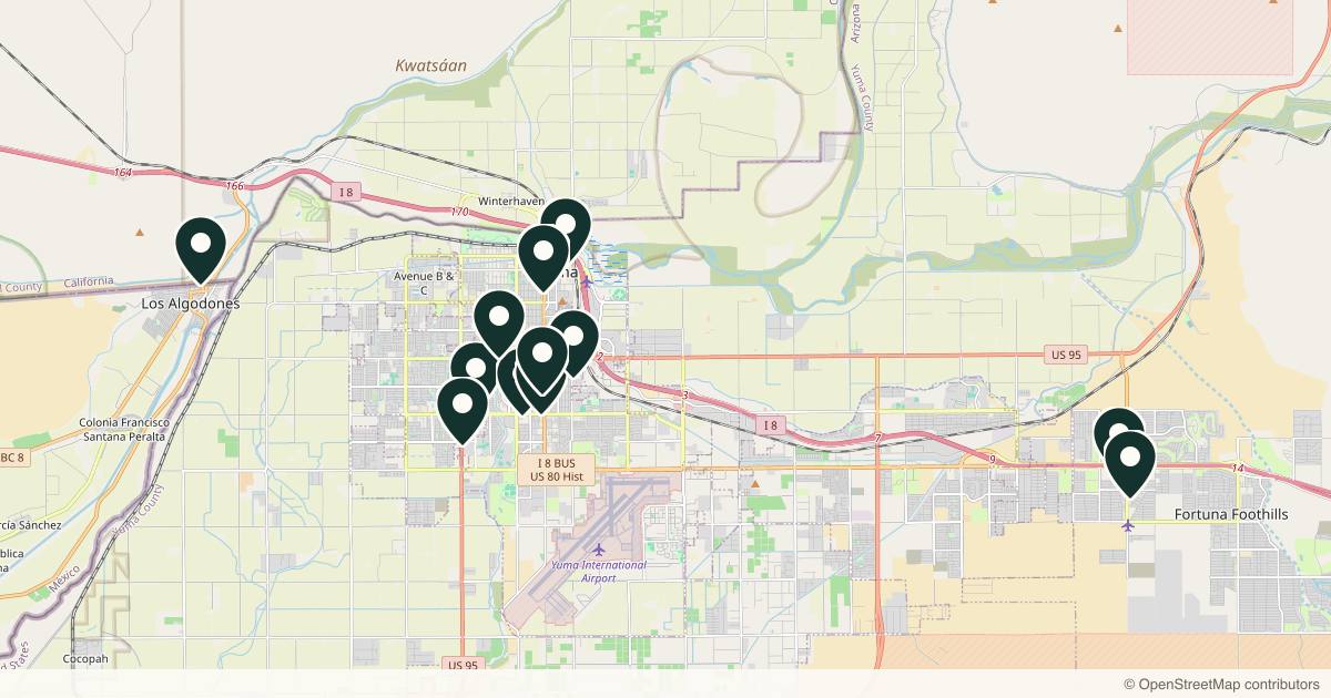 Map of 14 med spas and aesthetic clinics in Yuma, Arizona
