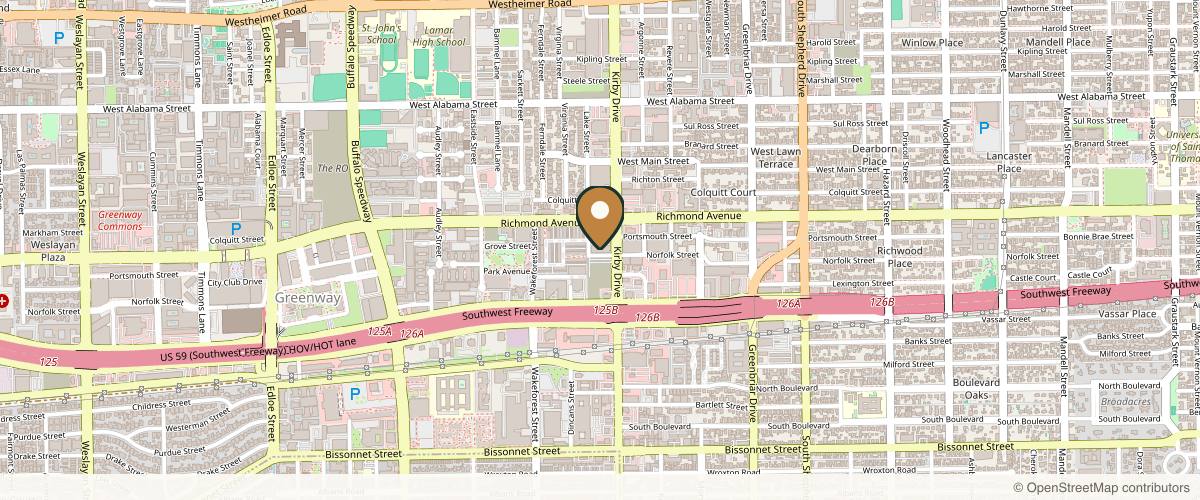Map showing the exact location of 15Aesthetics Medspa at 3730 Kirby Dr #801, Houston, TX 77098, USA