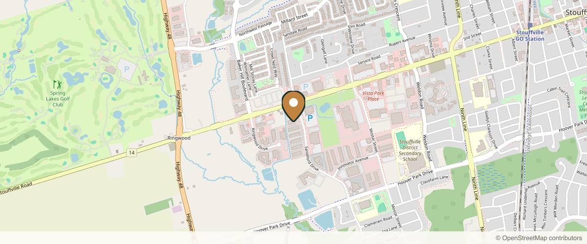 Map showing the exact location of 1FACE SKIN CLINIC at 28 Sandiford Dr Unit 3, Whitchurch-Stouffville, ON L4A 7X5, Canada