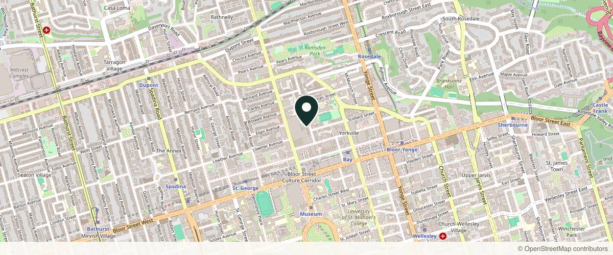 Map showing the exact location of 30 Hazelton Med Spa Toronto at 30 Hazelton Ave, Toronto, ON M5R 2E3, Canada