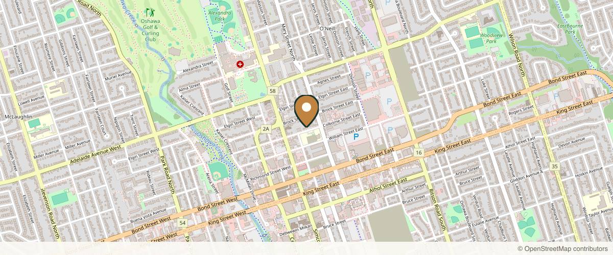 Map showing the exact location of 3D Lifestyle Medical Aesthetics & Wellness OSHAWA | Laser Hair Removal Oshawa at 50 Colborne St E, Oshawa, ON L1G 1L9, Canada
