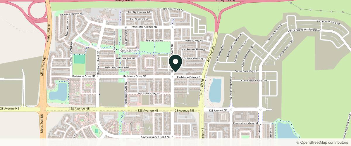 Map showing the exact location of 3D Lifestyle Medical Aesthetics & Wellness Spa Calgary, NE at 630 Redstone Dr NE #125, Calgary, AB T3N 1L4, Canada