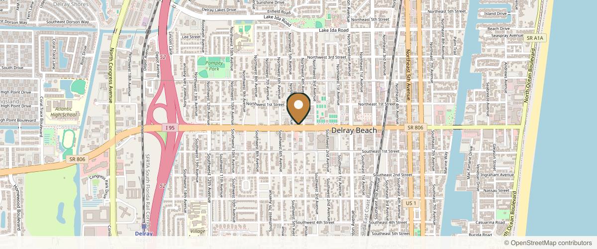 Map showing the exact location of 4Ever Young Med Spa & Wellness Center - Delray Beach at 401 W Atlantic Ave Ste R12, Delray Beach, FL 33444, USA
