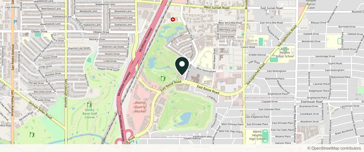 Map showing the exact location of 4Ever Young Med Spa & Wellness Center - San Antonio at 555 E Basse Rd Suit 206, San Antonio, TX 78209, USA