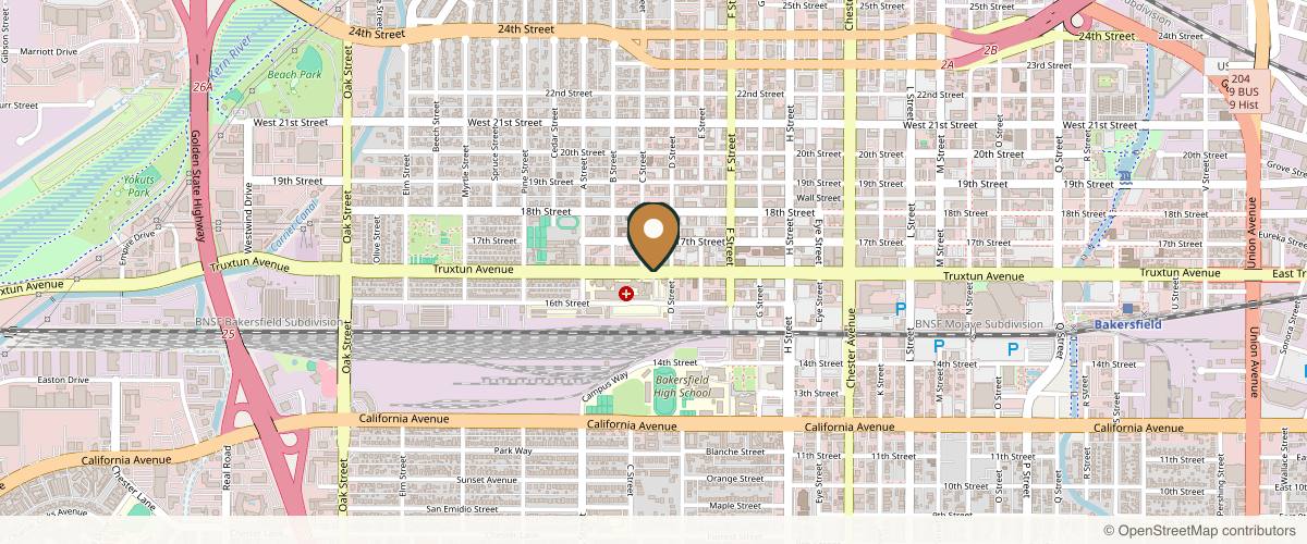Map showing the exact location of a La Mode Med Spa at 2120 Truxtun Ave, Bakersfield, CA 93301, USA