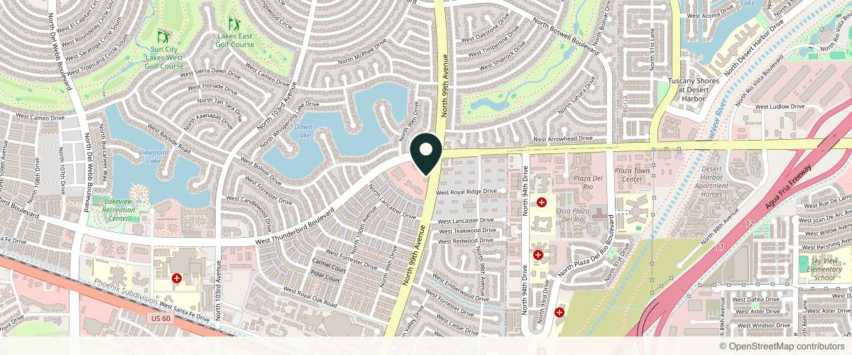 Map showing the exact location of A to Z Dermatology, Sun City at 13650 N 99th Ave, Sun City, AZ 85351
