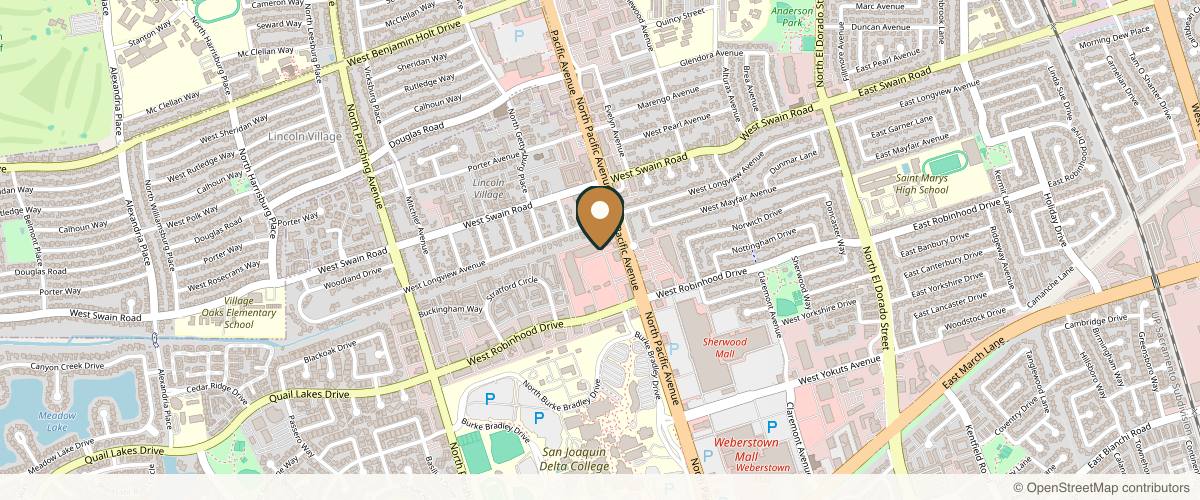 Map showing the exact location of A Touch Above Medspa at 5759 Pacific Ave #B145, Inside My Salon, Suites #206, Stockton, CA 95207, USA
