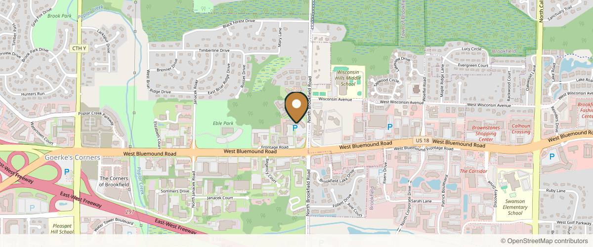 Map showing the exact location of A Younger You Medical Spa at 18900 W Bluemound Rd #112, Brookfield, WI 53045, USA