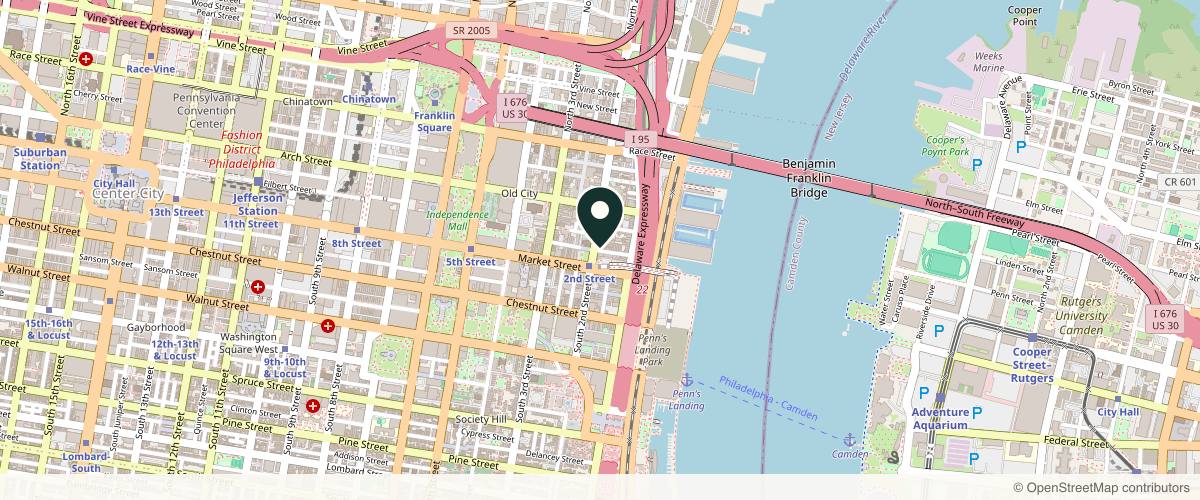 Map showing the exact location of Abington Aesthetic & Laser Medical Center: Dr. Evan Zelinger D.O. at 15 N 2nd St Ste 101, Philadelphia, PA 19106, USA