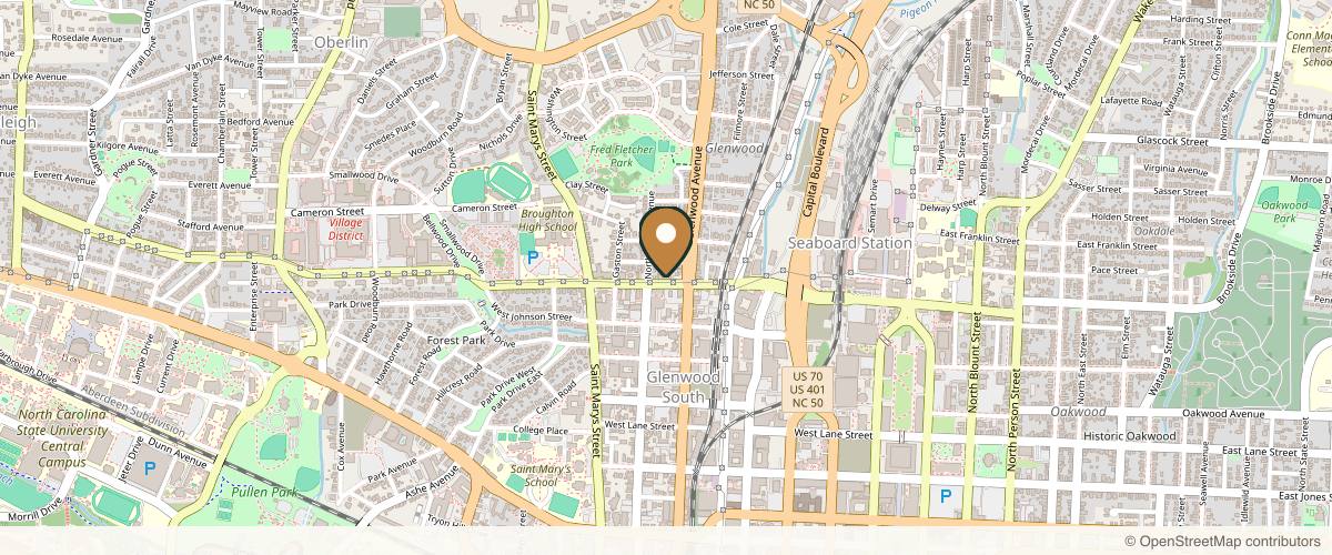 Map showing the exact location of Adara Spa at 608 W Peace St, Raleigh, NC 27605, USA