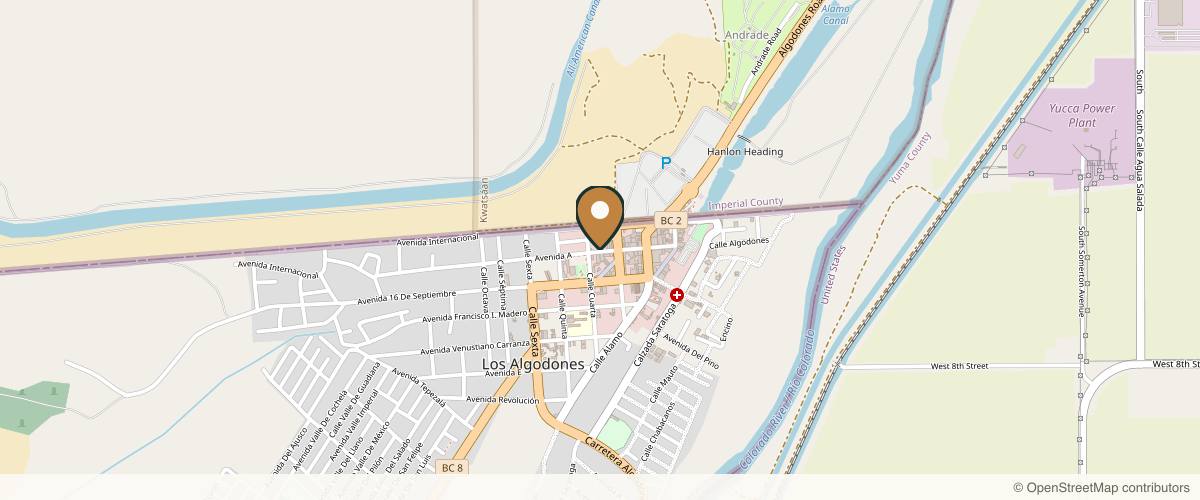 Map showing the exact location of Adriana Romo MD Aesthetic Medicine at Av. A 202 D, entre 3 y 4, 21970 Vicente Guerrero, B.C., Mexico