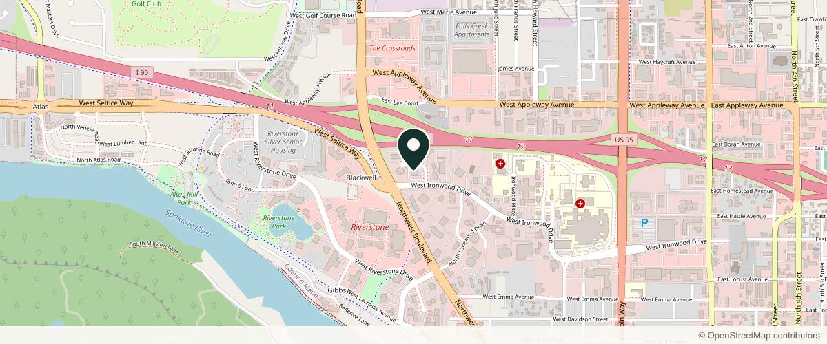 Map showing the exact location of Advanced Aesthetics: Kevin Johnson, MD, FACS at 1233 N Northwood Center Ct Ste 301, Coeur d'Alene, ID 83814, USA