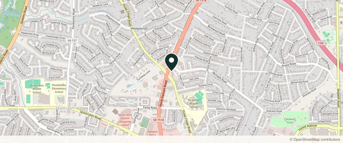 Map showing the exact location of Advanced Aesthetics USA at 9030 Three Chopt Rd Ste D, Richmond, VA 23229, USA