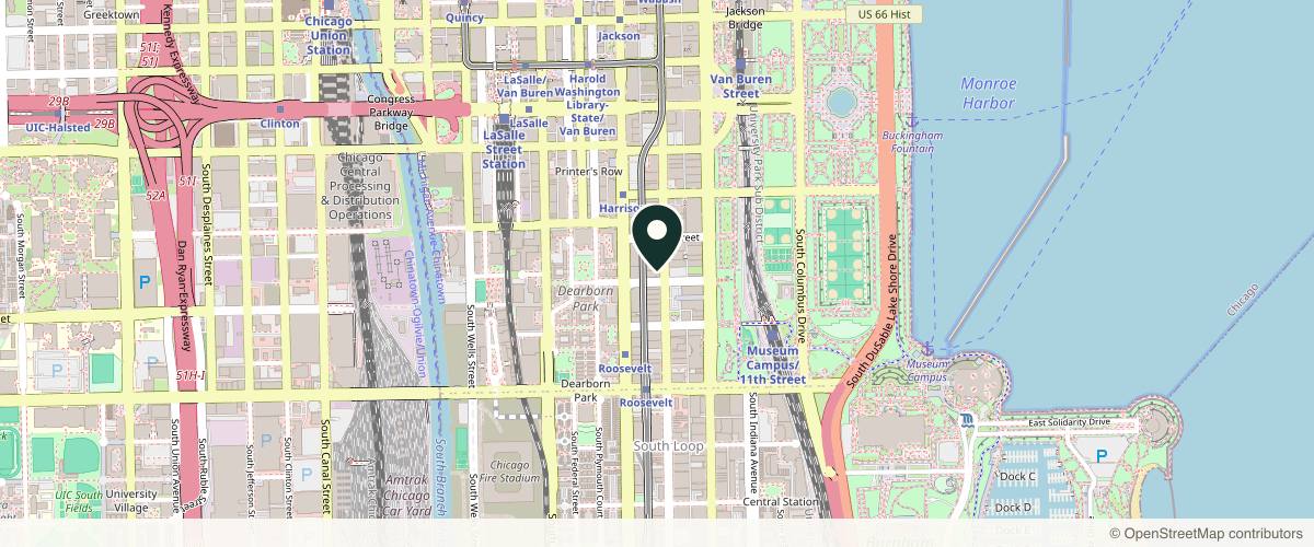 Map showing the exact location of Advanced Dermatology & Aesthetic Medicine at 850 S Wabash Ave Ste 200, Chicago, IL 60605