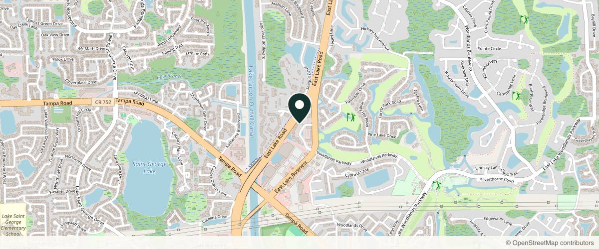 Map showing the exact location of Advanced Dermatology and Cosmetic Surgery at 4132 Woodlands Pkwy, Palm Harbor, FL 34685, USA