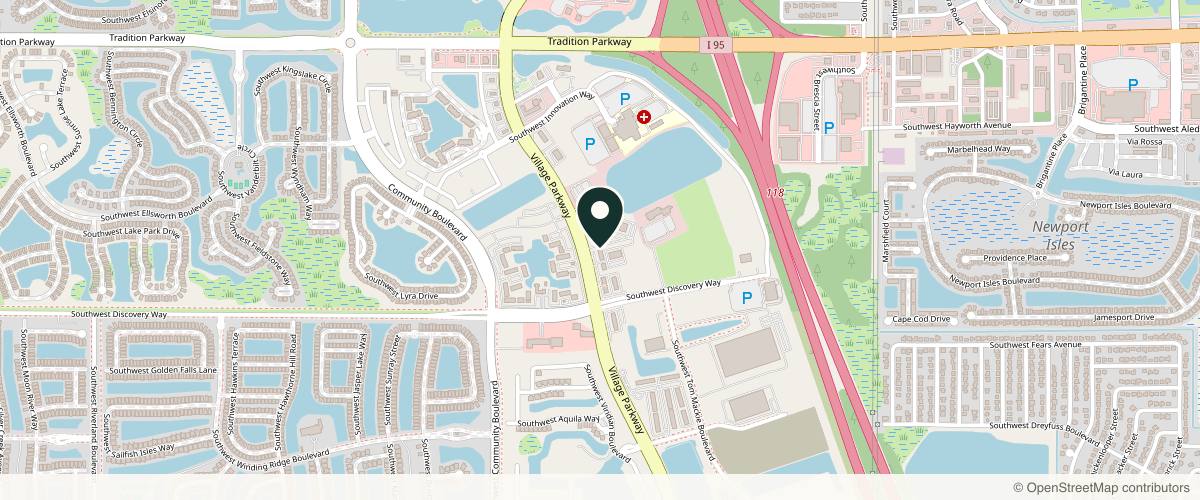Map showing the exact location of Advanced Dermatology and Cosmetic Surgery at 11474 SW Vlg Pkwy, Port St. Lucie, FL 34987, USA