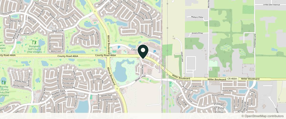 Map showing the exact location of Advanced Dermatology and Cosmetic Surgery at 340 Heald Wy Suite 238, The Villages, FL 32163, USA